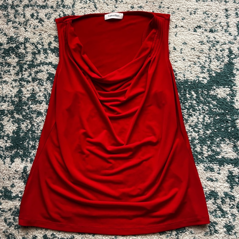 Calvin Klein Red Cowl Sleeveless Top